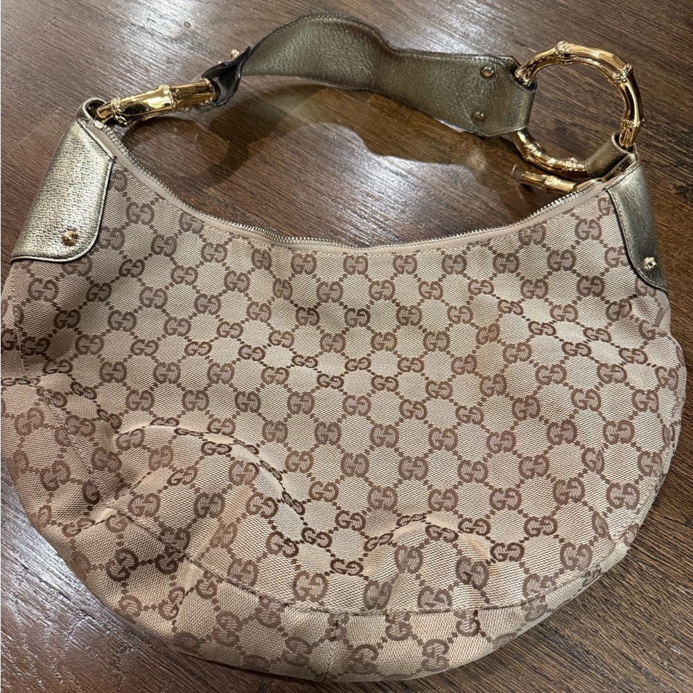 Gucci Tan and Gold Hobo Bag